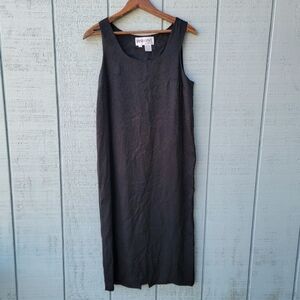 Vintage Disegni 100% Silk Textured Silk Midi Dress sz 2 Black Old Money Minimali